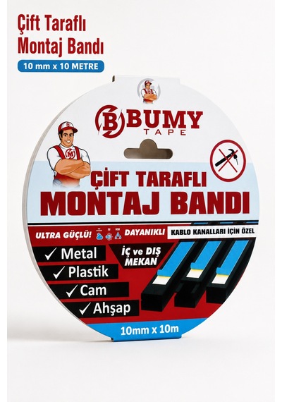 Çift Taraflı Montaj Bandı 10 Mm X 10 Metre Güçlü Köpük Bantı Kablo Kanalları İçin Özel