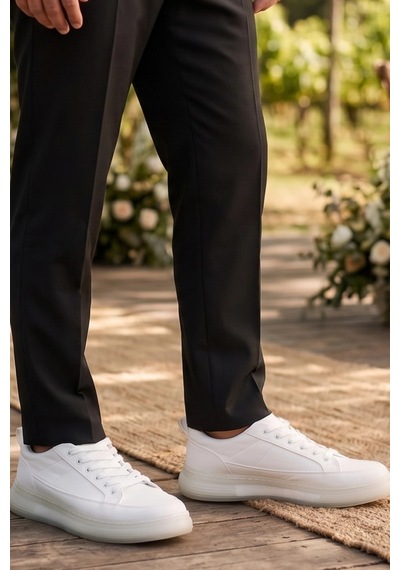 Indıva Erkek Beyaz Şeffaf Tabanlı Modern Sneaker - Günlük Ve Özel Gün Ayakkabısı