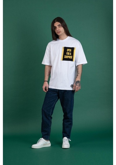Oversize Cep Aksesuarlı Sıfır Yaka Penye Erkek T-Shirt