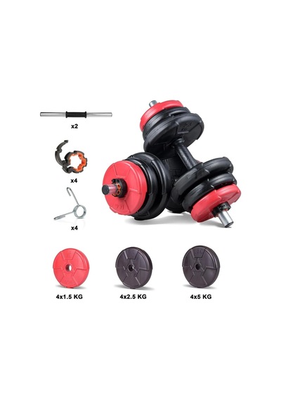 Spor 36 Kg Dambıl Seti Kırmızı Siyah 2x 18kg