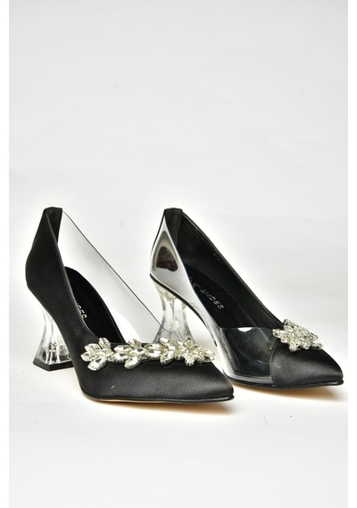 Fox Shoes Siyah Saten Kumaş Taşlı Kadın Ayakkabı M246013204 Siyah