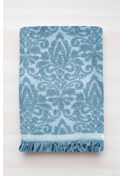 2 Parça Jakarlı Banyo Havlu Takımı %100 Pamuklu 90x150 Cm Arden Mavi Çok Renkli