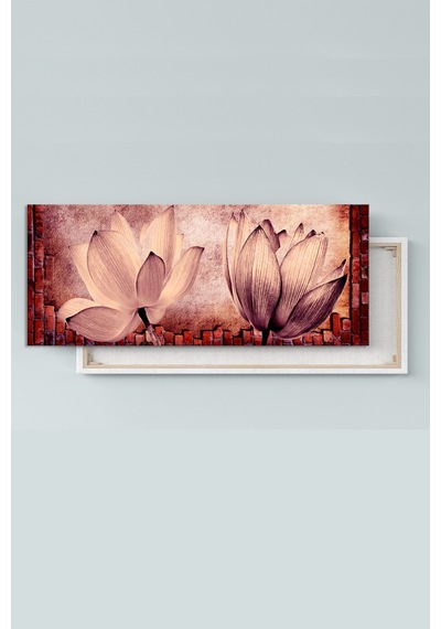 Lotus Çiçekler Vintage Çiçekler Kanvas Tablo (7 Farklı Ölçü) 140 x 70