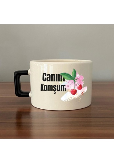 Canım Komşum Baskılı Siyah Kulplu C Fincan