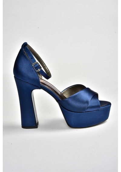 Fox Shoes Lacivert Saten Kumaş Platform Topuklu Kadın Ayakkabı M348202504 Lacivert