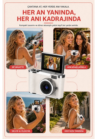 Solvis SOLVİSW Dijital Retro Fotoğraf Makinesi + 64 GB Sd Kart