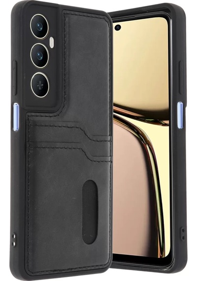 Newface Realme C65 Sara Kartvizitli Deri Kılıf - Siyah