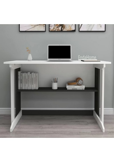 Reyo Home Enda Pillar Kütüphaneli Çalışma Masası 100x56cm Beyaz - Antrasit