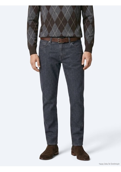 Kip Koyu Mavi Düz Slim Fit Denim Pamuk Karışımlı Pantolon