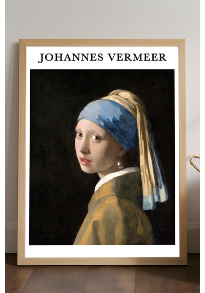 Johannes Vermeer İnci Küpeli Kız Doğal Ahşap Çerçeveli Poster, Dekoratif Sanatsal Duvar Tablosu