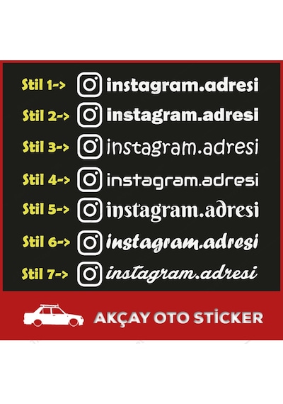 (2 Adet) Instagram Sticker, Isim Sticker, Isme Özel Oto Sticker