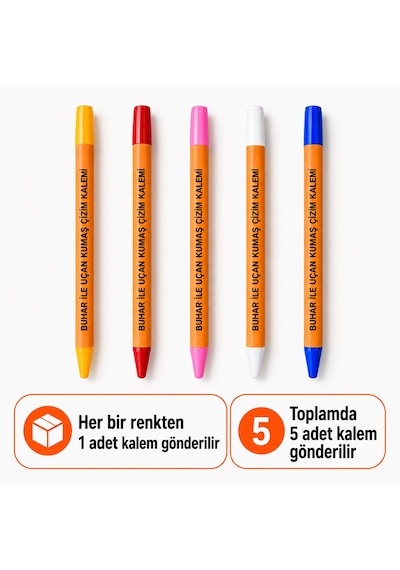 Buhar İle Uçan Kumaş Çizim Kalemi 5 Renk Silinebilir Sabun Kalem Seti