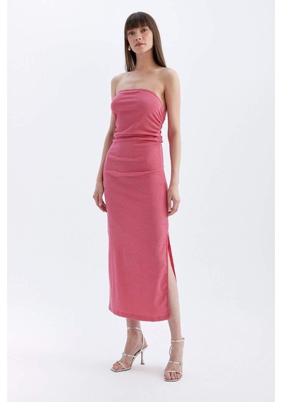 DeFacto Bodycon Straplez Bürümcük Midi Abiye Elbise D3510AX24HSPN296