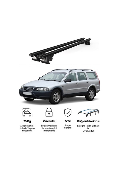 Venüs Volvo Xc70 1998-2007 Uyumlu Siyah Ara Atkı Port Bagaj Tavan Barı
