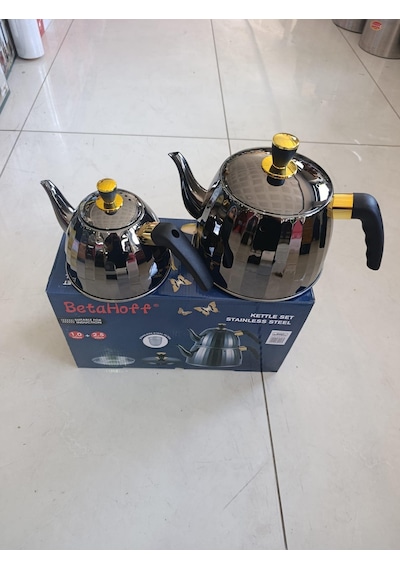 Çaydanlık Seti Siyah 1.0 + 2.5 Litre Betahoff Paslanmaz Çelik İndüksiyon Uyumlu Kapsül Tabanlı