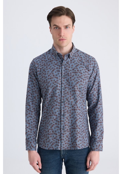 Twn Slim Fit İndigo Baskılı Pamuklu Gömlek 1ec02hd32259m Çok Renkli