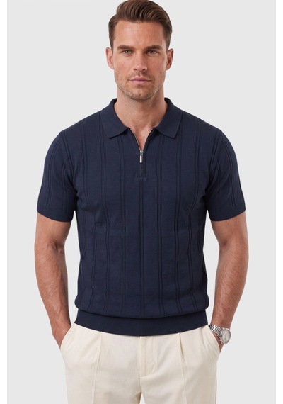 Rizzup Erkek Fermuarlı Polo Yaka Çizgi Dokulu Lacivert Triko Tişört Regular Fit Yumuşak Dokulu 2608007 Rizzup Erkek Fermuarlı Polo Yaka Çizgi Dokulu Lacivert Triko Tişört Regular Fit Yumuşak Dokulu 2608007