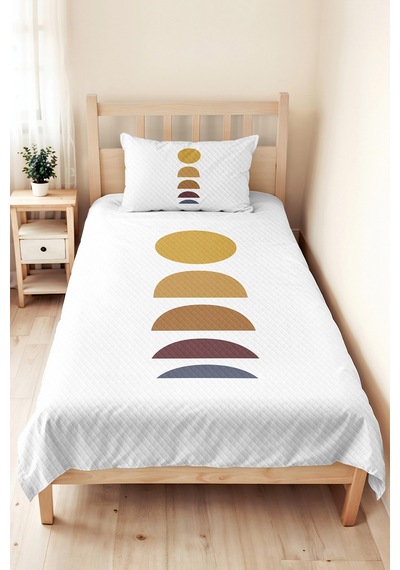 Geometrik Sarı Genç Odası Tek Kişilik Pike Takımı-modern Bohem Gri 160x220 Cm Kapitone Yatak Örtüsü Kabuğu Kireç Serabı