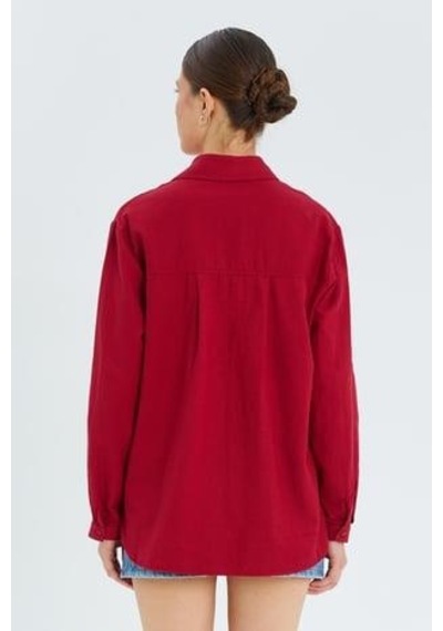 Mixray 9942 Kadın Oxford Uzun Kol Basic Gömlek Bordo
