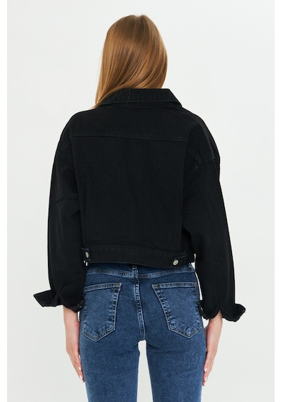 Modanida Kadın Kot Ceket Jean Siyah Kot Ceket Crop Kesim Geniş Cepli Düğmeli Denim Ceket Siyah Siyah Modanida Kadın Kot Ceket Jean Siyah Kot Ceket Crop Kesim Geniş Cepli Düğmeli Denim Ceket Siyah Siyah