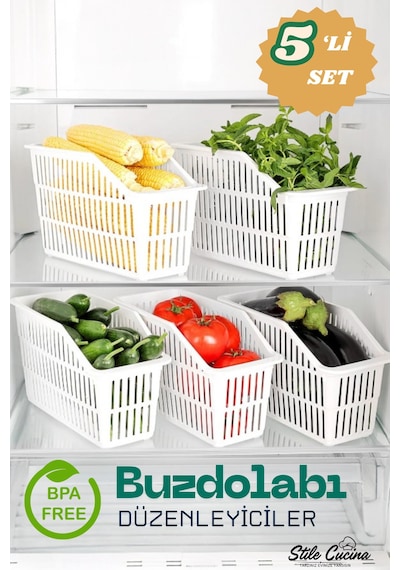 5'li Buzdolabı Içi Düzenleyici Dolap Içi Düzenleyici Organizer Beyaz