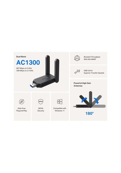 Mercusys Ma32h, Ac1300 Mbps, Çift Bant, Usb 3.0, Yüksek Çekim Güçlü Wi-fi 5 Usb