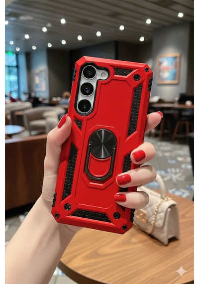 Samsung Uyumlu Galaxy S25 Kılıf Yüzüklü Stand Olabilen Magnetic Tpu Tank Kapak