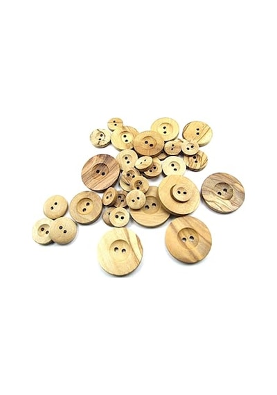 Düğme Ahşap 2 Delik Yazı Model Doğal Ahşap Zeytin Ağacı 100 Adet 25mm-40l Düğme