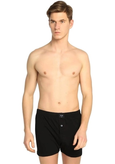 Tutku Erkek Düğmeli Penye Erkek Boxer 2'li Paket Siyah