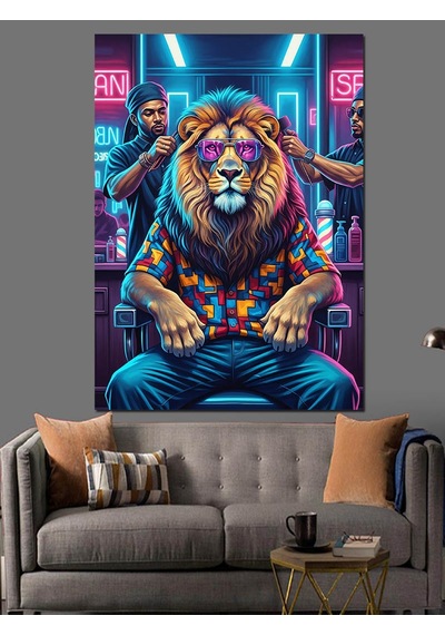 Ahşap Tablo Neon Gözlüklü Aslan Portresi