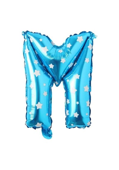 M Harfi 16 İnç Mavi Yıldızlı Renk Folyo Balon 36 Cm Mavi 256