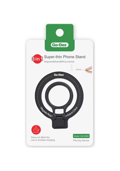 Telefon İçin Standlı Magnetik Yüzük Tutucu Aparat Go Des Gd-g085 3in1 Siyah
