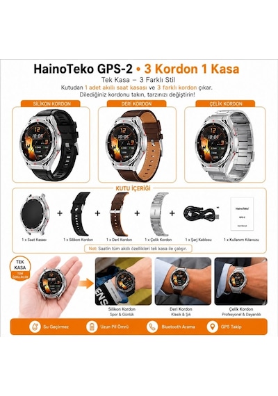 Hainoteko GPS-2 Akıllı Saat + 3 Kordonlu (Distribütör Garantili)