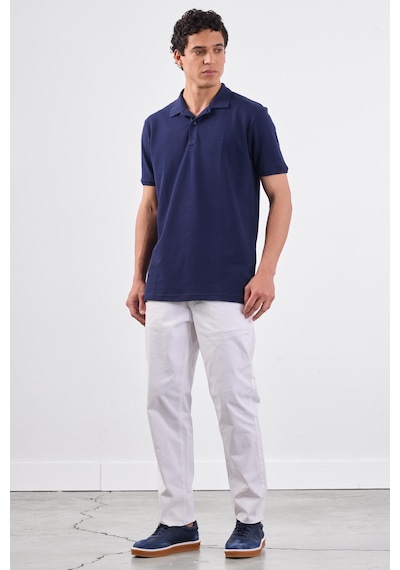 Dufy Lacivert Polo Yaka Pamuklu Düz Renk Slim Fit Erkek T-shirt Lacivert
