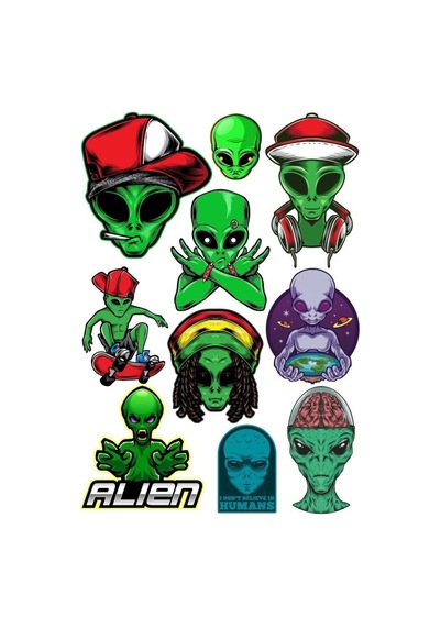 Uzaylı Sticker Set-2 10 Parça Telefon, Tablet, Defter, Laptop Sticker