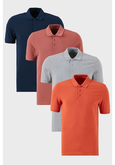 Buratti Pamuklu Regular Fit Düğmeli Polo Yaka 4'Lü Paket Erkek T Shirt 5902127S4 Indigo-Gri Melanj-Tarçın-Gül