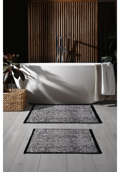 Rothi Pamuklu Kaymaz Taban Gri 2'li Banyo Paspas Seti 60x100 60x50 Yıkanabilir Modern Şönil