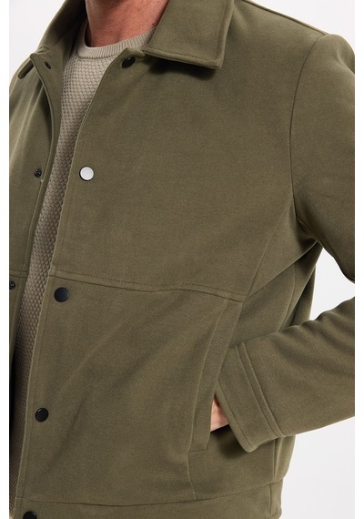Tudors Erkek Slim Fit Dar Kesim Çift Cepli Çıtçıt Kapamalı Haki Mont-46276
