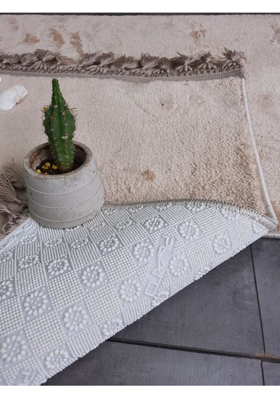 Elite Vizon Ponpon Saçaklı Peluş 2'li Banyo Paspası Halısı Kaymaz Vizon