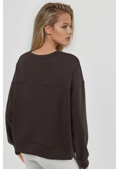 Hiccup Busem Rahat Kesim Bisiklet Yaka Modal Sweatshirt Kahve Kahvesi