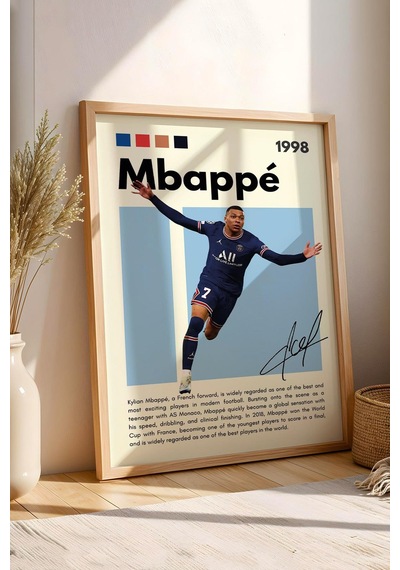 Kylian Mbappe Çerçeveli Tablo - Dekoratif Çerçeveli Futbolcu Poster Tablo
