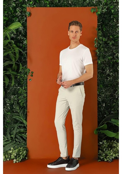Efor Slim Fit Yan Cepli Düz Esnek Casual Taş Pantolon P 1144 Taş