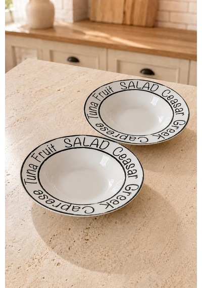 2'li Büyük Makarna Ve Salata Tabağı Spagetti Çukur Tabak 26 Cm Beyaz