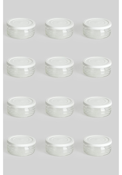 12'li Premium Kahvaltılık Seti 410 Cc Beyaz Plastik Kapaklı Cam Saklama Kabı, Hava Geçirmez Beyaz