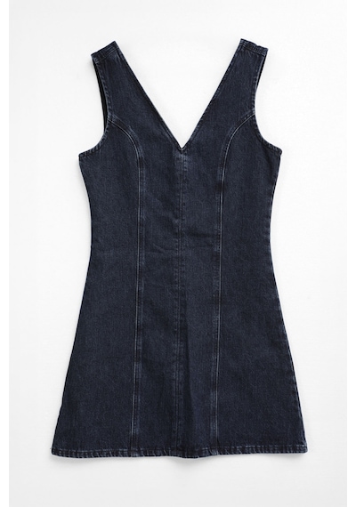 Bluew White Kadın V Yaka Kolsuz Lacivert Mini Denim Elbise