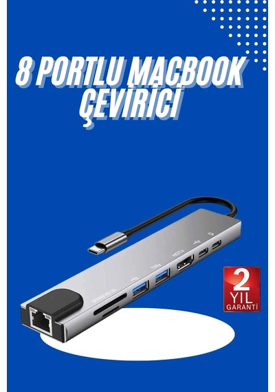 Epilons Usb Type-c Hub Dönüştürücü Çevirici Çoklayıcı Apple Uyumlu MacBook Çevirici 8 Portlu