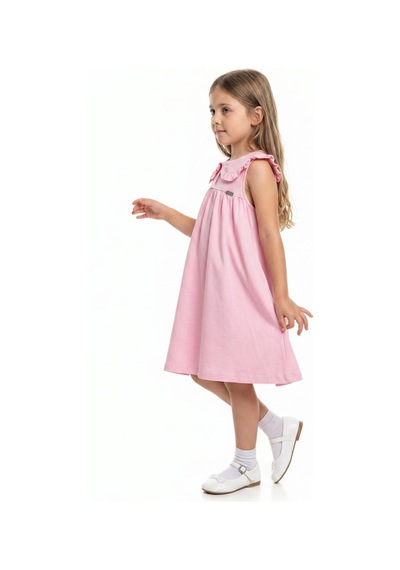 Toontoy Kids Toontoy Kız Çocuk Regular Fit Bebe Yaka Düğmeli Kısa Kollu Elbise 25049 Pembe