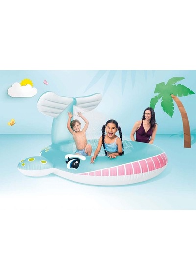 Intex 254 Cm Balina Şekilli Fıskiyeli Gölgelikli Şişme Bebek Çocu Çok Renkli
