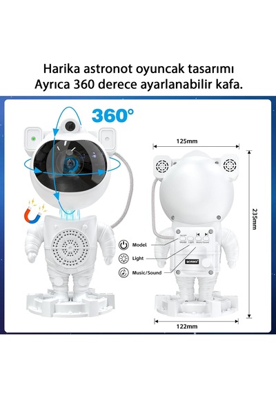 Apera MT60 Galaksi Projektörü Astronot Gece Lambası Bluetooth Hoparlör
