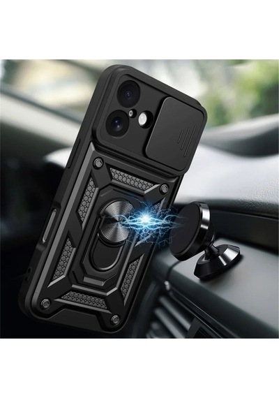 Apple Uyumlu iPhone 17 Tank Kılıf Yüzüklü Standlı Extra Koruma Zırhlı Outdoor Kapak - Lacivert